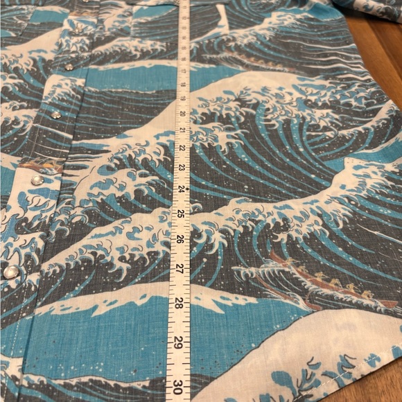 Men’s Western Aloha Wave Print Pearl Snap Shirt XXL Hawaiian Surf Button Up - Picture 4 of 13